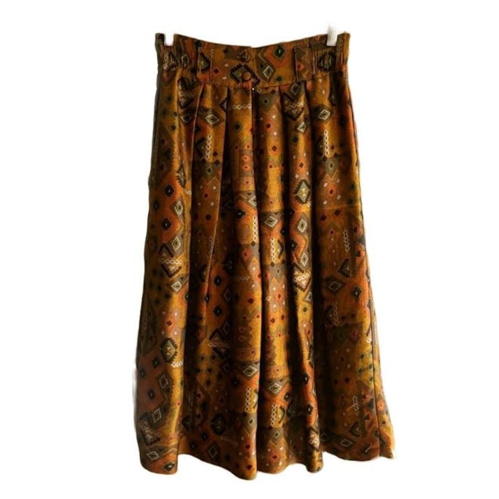 Vintage Pleated Southwestern Print  Raw Silk Skirt SZ 26 (S)